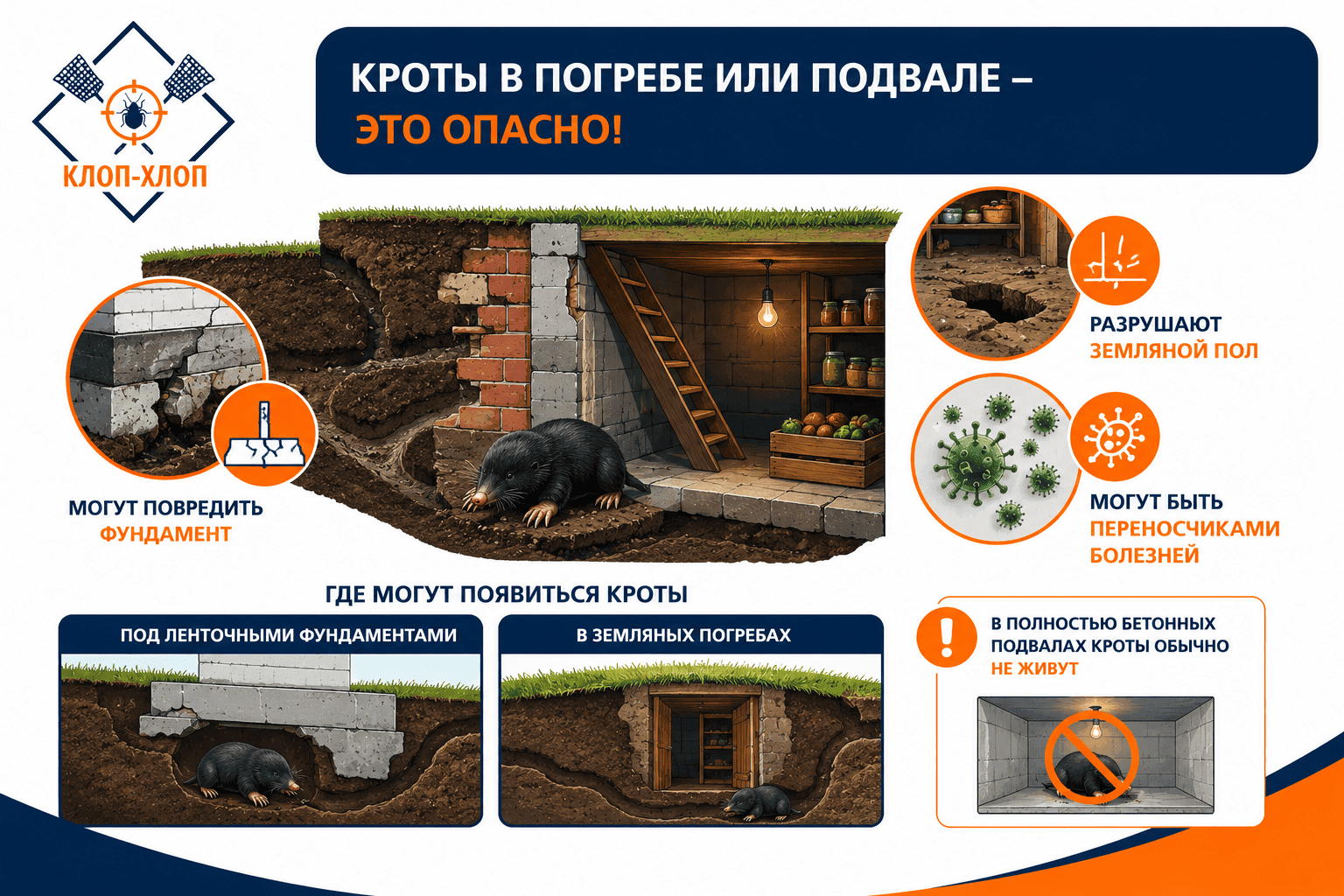 Чем опасны кроты в подвальном помещении